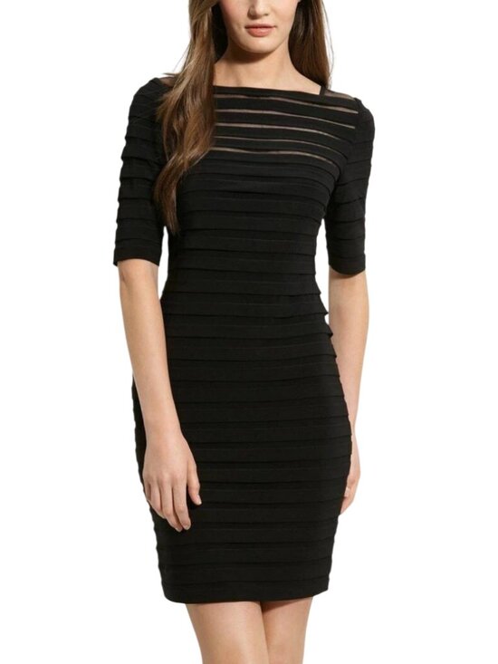 Adrianna Papell Dresses & Skirts - NWT Adrianna Papell Partial Tuck Elbow Sleeve Dress black 10 M L mesh pleated